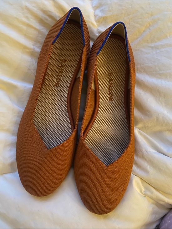 Rothy's Shoes - Rothy's Knit Ballet Flats in Fawn Tan with Blue Trim Retired Colorway 9.5